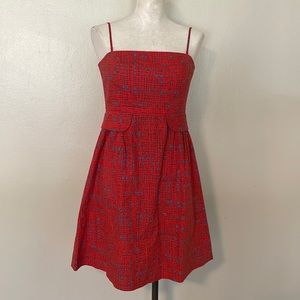 Anthropologie Red and Blue Patterned Dress